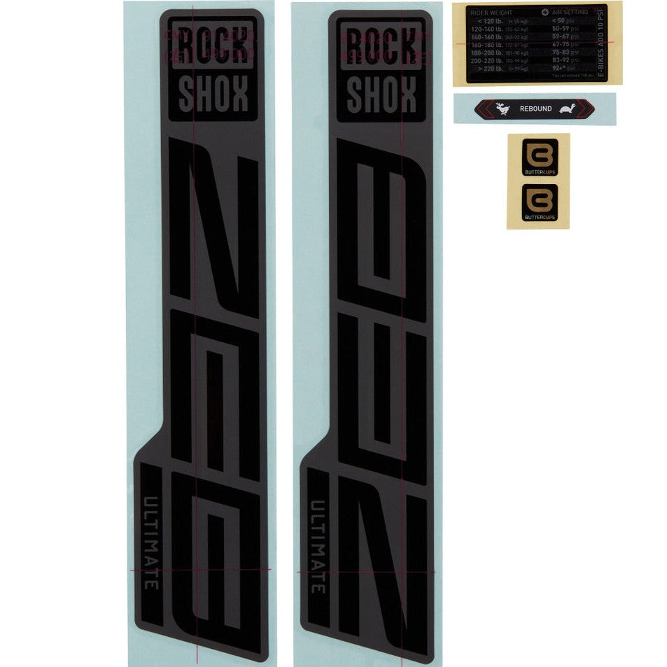 RockShox Fork Decal Kit - ZEB Ultimate/Flight Attendant Matte Silver (Black Fork)